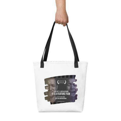 White tote bag with 'This Is Not A Breakdown Tote Bag' design — Funny therapy gifts that carry more than groceries.
