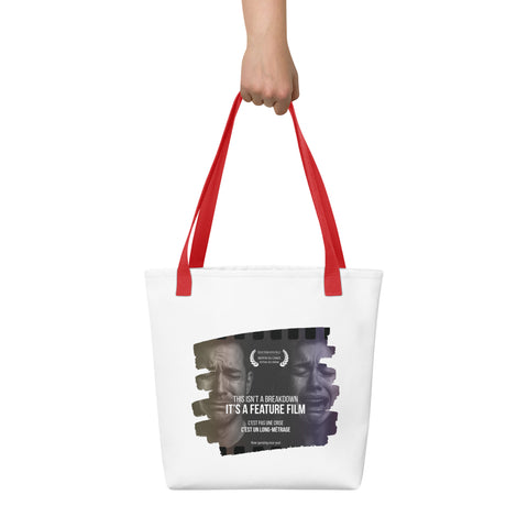 White tote bag with 'This Is Not A Breakdown Tote Bag' design — Funny therapy gifts that carry more than groceries.