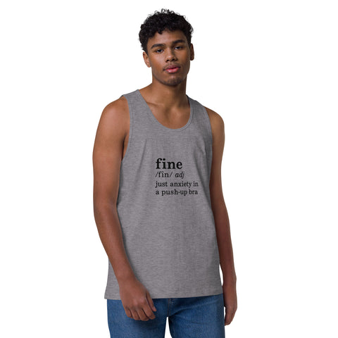 Athletic-Heather product with 'Define Fine Mens Tank Top (Black Print)' design — Burnout clothing for the emotionally ventilated.