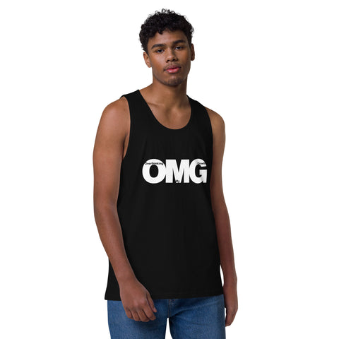 Black product with 'OMG Men‚Äö√Ñ√∂‚àö√ë‚àö¬•s Tank Top Black' design — for soft rebellion and everyday emotional expression.