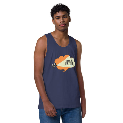 Harbor-Blue product with 'I Cry In 4K Men‚Äö√Ñ√∂‚àö√ë‚àö¬•s Tank Top' design — for soft rebellion and everyday emotional expression.