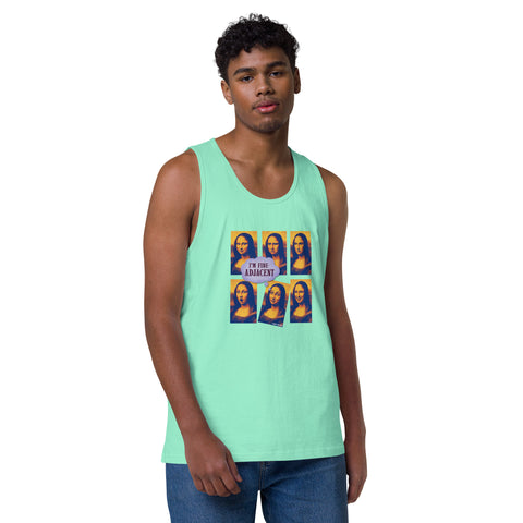 Mint product with 'Im Fine-Adjacent Men‚Äö√Ñ√∂‚àö√ë‚àö¬•s Tank Top' design — for soft rebellion and everyday emotional expression.