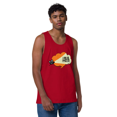 Red product with 'I Cry In 4K Men‚Äö√Ñ√∂‚àö√ë‚àö¬•s Tank Top' design — for soft rebellion and everyday emotional expression.
