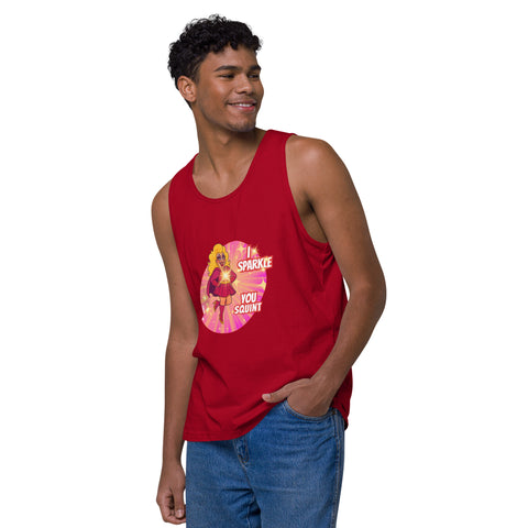 Red-Left product with 'I Sparkle, You Squint Drag Queen Supreme Mens Tank Top' design — Unhinged fashion.