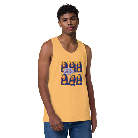 Squash product with 'Im Fine-Adjacent Men‚Äö√Ñ√∂‚àö√ë‚àö¬•s Tank Top' design — for soft rebellion and everyday emotional expression.