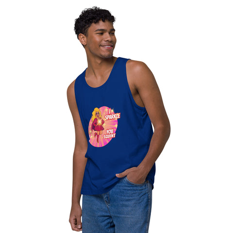 Team-Royal-Left product with 'I Sparkle, You Squint Drag Queen Supreme Mens Tank Top' design — Unhinged fashion.