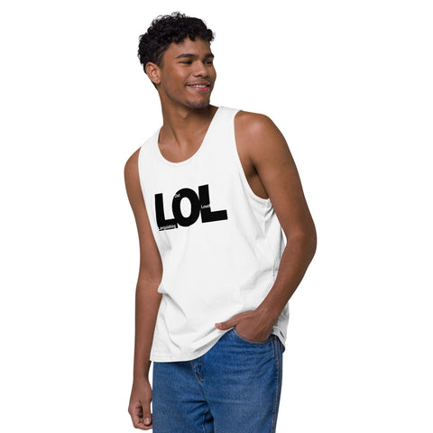 White-Left product with 'LOL Men‚Äö√Ñ√∂‚àö√ë‚àö¬•s Tank Top White' design — for soft rebellion and everyday emotional expression.