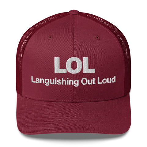 Cranberry retro trucker hat with 'LOL Retro Hat (White Thread)' design — Funny mental health merch with full sass protection.