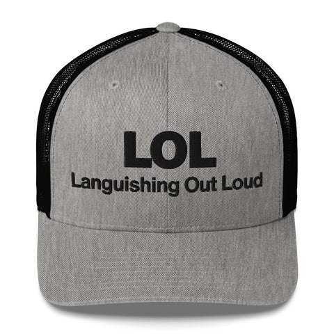 Heather Black retro trucker hat with 'LOL Retro Hat (Black Thread)' design — Funny mental health merch with full sass protection.