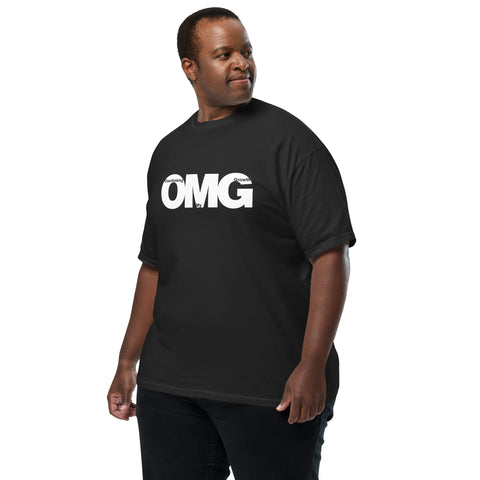Black Left unisex garment-dyed heavyweight t-shirt with 'OMG Unisex Tee Black' design — Emotional support clothing for when your healing loops into a flashback—this tee gets your spiral.