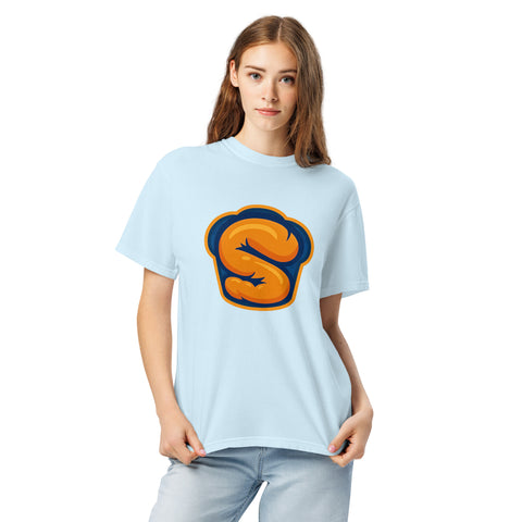 Chambray unisex garment-dyed heavyweight t-shirt with 'Softness Is My Superpower Unisex Tee' design — Emotional support clothing for the secretly strong.