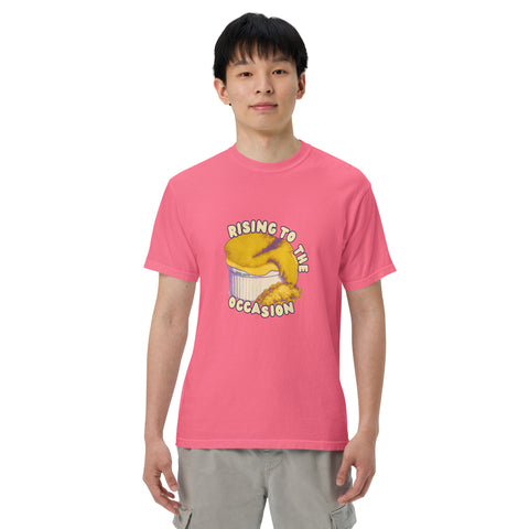 Crunchberry unisex garment-dyed heavyweight t-shirt with 'Rising To The Occasion Unisex Tee' design — Emotional support clothing for your imperfect glow-up.