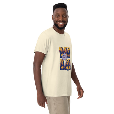 Ivory unisex garment-dyed heavyweight t-shirt with 'Im Fine-Adjacent Unisex Tee' design — Burnout clothing with comedic timing.