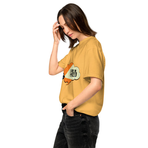 Mustard unisex garment-dyed heavyweight t-shirt with 'I Cry In 4K Unisex Tee' design — Emotional support clothing that gets dramatic.
