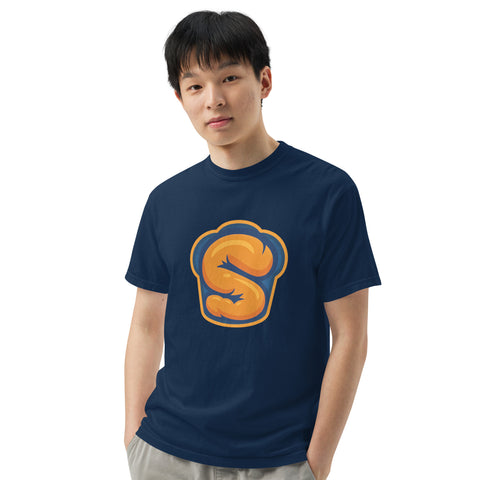 Navy unisex garment-dyed heavyweight t-shirt with 'Softness Is My Superpower Unisex Tee' design — Emotional support clothing for the secretly strong.