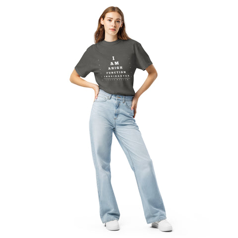 Pepper unisex garment-dyed heavyweight t-shirt with 'High Functioning Disaster Unisex Tee (White Print)' design — Emotional support clothing for high-achieving hot messes.