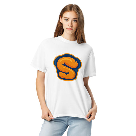 White unisex garment-dyed heavyweight t-shirt with 'Softness Is My Superpower Unisex Tee' design — Emotional support clothing for the secretly strong.