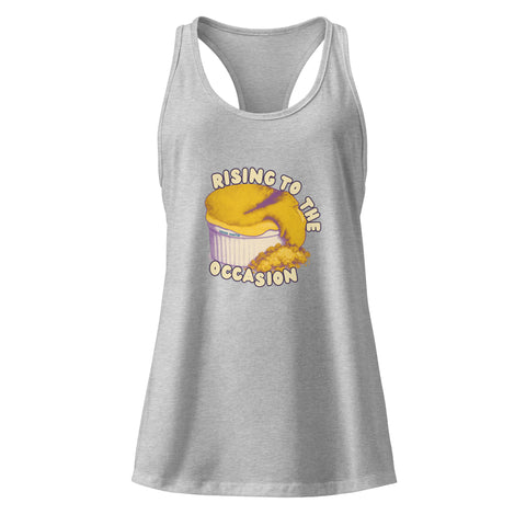 Heather-Gray product with 'Rising To The Occasion Women‚Äö√Ñ√∂‚àö√ë‚àö¬•s Racerback Tank Top' design — for soft rebellion and everyday emotional expression.
