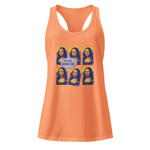 Light-Orange product with 'Im Fine-Adjacent Women‚Äö√Ñ√∂‚àö√ë‚àö¬•s Racerback Tank Top' design — for soft rebellion and everyday emotional expression.