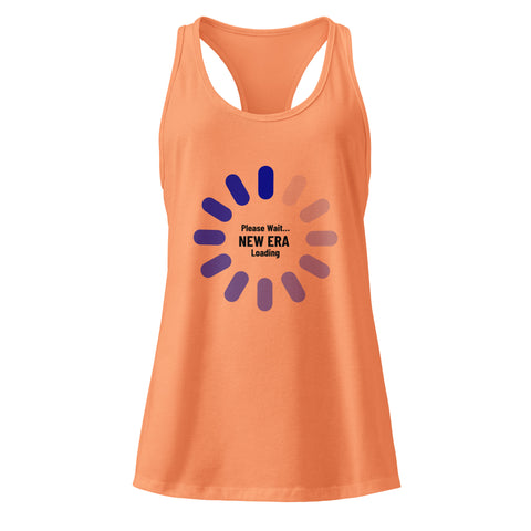 Light-Orange product with 'New Era Loading Women‚Äö√Ñ√∂‚àö√ë‚àö¬•s Racerback Tank Top' design — for soft rebellion and everyday emotional expression.