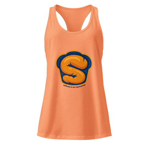 Light-Orange product with 'Softness Is My Superpower Womens Racerback Tank Top' design — Self care clothing with core strength.