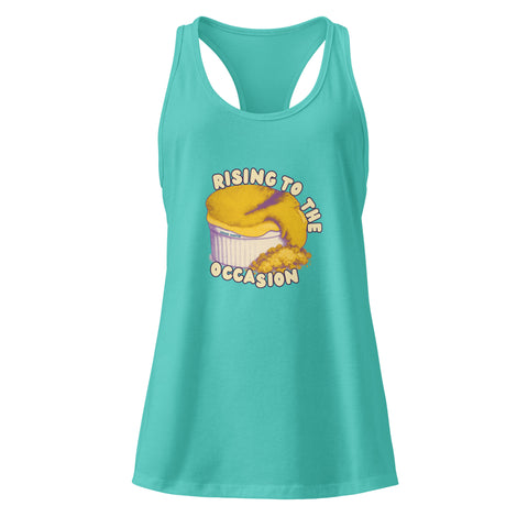 Tahiti-Blue product with 'Rising To The Occasion Women‚Äö√Ñ√∂‚àö√ë‚àö¬•s Racerback Tank Top' design — for soft rebellion and everyday emotional expression.