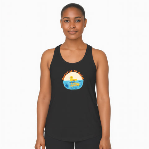 Black product with 'Curator of Calm Women‚Äö√Ñ√∂‚àö√ë‚àö¬•s Racerback Tank Top' design — for soft rebellion and everyday emotional expression.