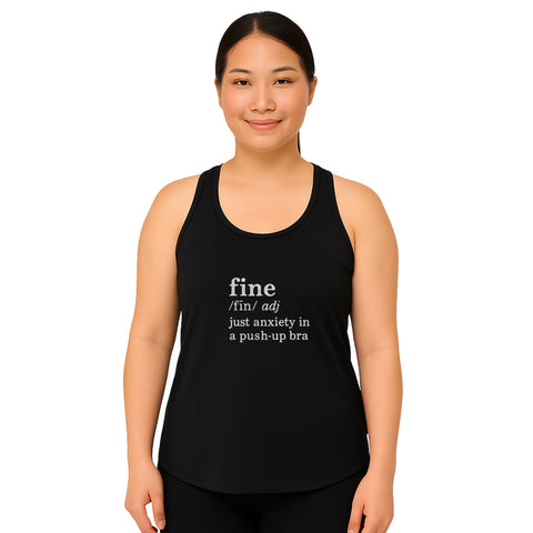 White product with 'Define Fine Women‚Äö√Ñ√∂‚àö√ë‚àö¬•s Racerback Tank Top' design — for soft rebellion and everyday emotional expression.