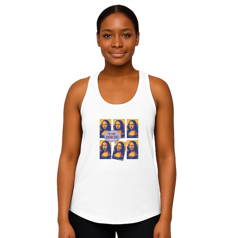 White product with 'Im Fine-Adjacent Women‚Äö√Ñ√∂‚àö√ë‚àö¬•s Racerback Tank Top' design — for soft rebellion and everyday emotional expression.