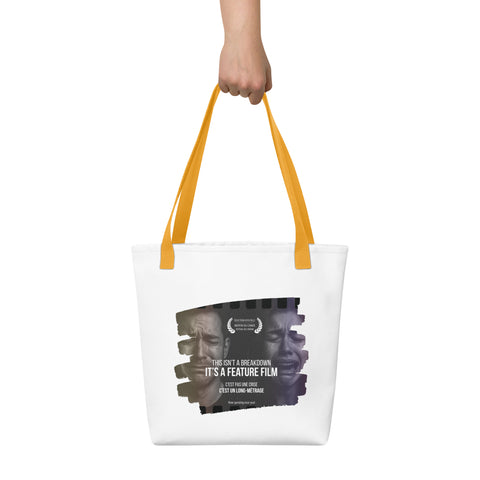White tote bag with 'This Is Not A Breakdown Tote Bag' design — Funny therapy gifts that carry more than groceries.