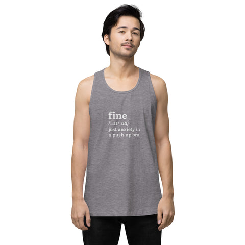 Athletic-Heather product with 'Define Fine Men‚Äö√Ñ√∂‚àö√ë‚àö¬•s Tank Top (White Print)' design — for soft rebellion and everyday emotional expression.