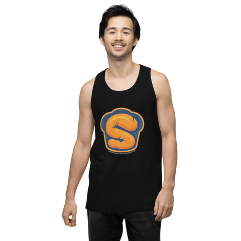 Black product with 'Softness Is My Superpower Mens Tank Top' design — Funny therapy shirts that flex with feeling.