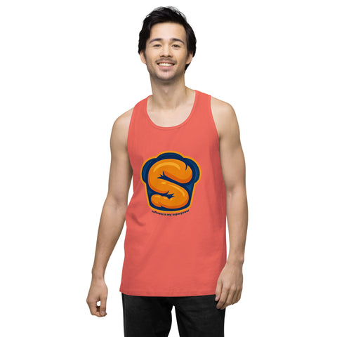 Coral product with 'Softness Is My Superpower Mens Tank Top' design — Funny therapy shirts that flex with feeling.