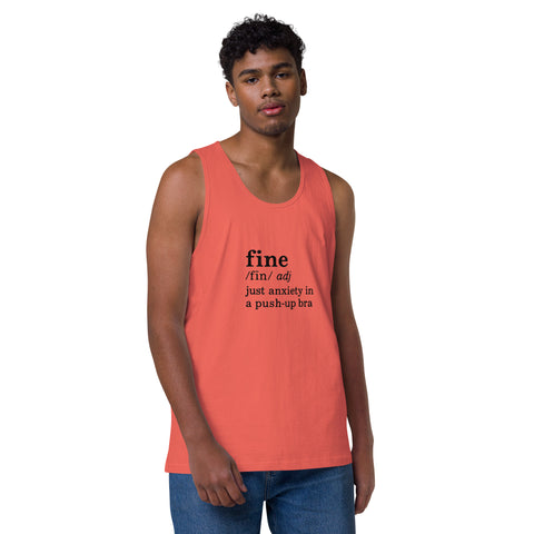 Coral product with 'Define Fine Mens Tank Top (Black Print)' design — Burnout clothing for the emotionally ventilated.