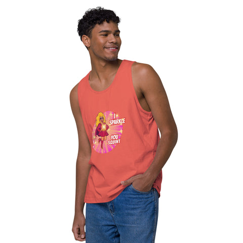 Coral-Left product with 'I Sparkle, You Squint Drag Queen Supreme Mens Tank Top' design — Unhinged fashion.
