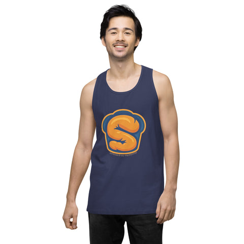 Harbor-Blue product with 'Softness Is My Superpower Mens Tank Top' design — Funny therapy shirts that flex with feeling.