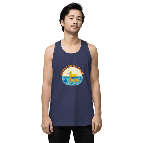 Harbor-Blue product with 'Curator of Calm Men‚Äö√Ñ√∂‚àö√ë‚àö¬•s Tank Top' design — for soft rebellion and everyday emotional expression.