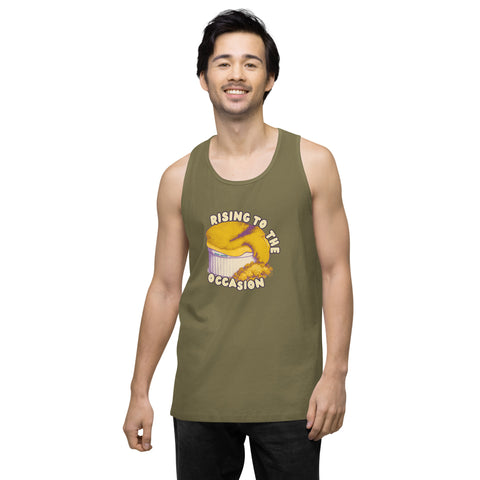 Military-Green product with 'Rising To The Occasion Men‚Äö√Ñ√∂‚àö√ë‚àö¬•s Tank Top' design — for soft rebellion and everyday emotional expression.