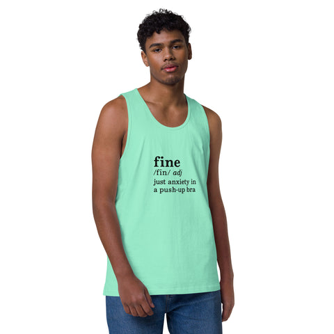 Mint product with 'Define Fine Mens Tank Top (Black Print)' design — Burnout clothing for the emotionally ventilated.