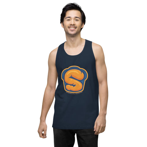 Navy product with 'Softness Is My Superpower Mens Tank Top' design — Funny therapy shirts that flex with feeling.