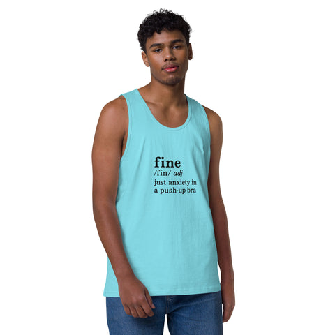 Pacific-Blue product with 'Define Fine Mens Tank Top (Black Print)' design — Burnout clothing for the emotionally ventilated.