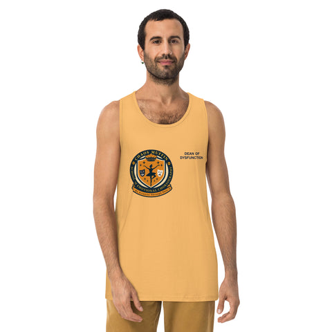 Squash product with 'School of Emotional Choreography Mens Tank Top' design — Unhinged fashion for bros with burnout and a minor in emotional fluency.