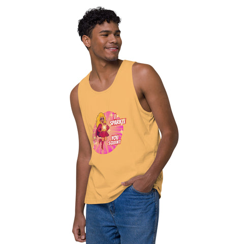 Squash-Left product with 'I Sparkle, You Squint Drag Queen Supreme Mens Tank Top' design — Unhinged fashion.