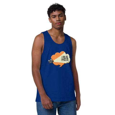 Team-Royal product with 'I Cry In 4K Men‚Äö√Ñ√∂‚àö√ë‚àö¬•s Tank Top' design — for soft rebellion and everyday emotional expression.