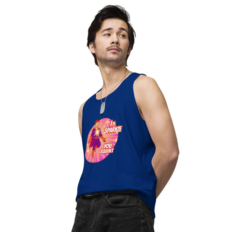 Team-Royal-Left product with 'I Sparkle, You Squint Glow Dude Tank Top' design — Funny therapy gifts.