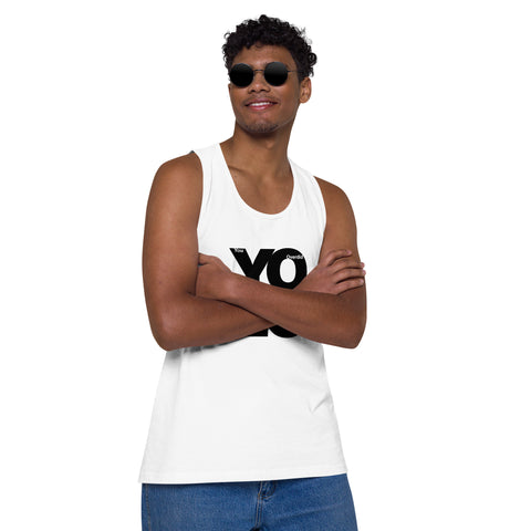 White product with 'YOLO Men‚Äö√Ñ√∂‚àö√ë‚àö¬•s Tank Top White' design — for soft rebellion and everyday emotional expression.
