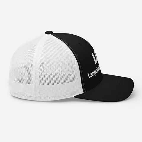 Black White retro trucker hat with 'LOL Retro Hat (White Thread)' design — Funny mental health merch with full sass protection.