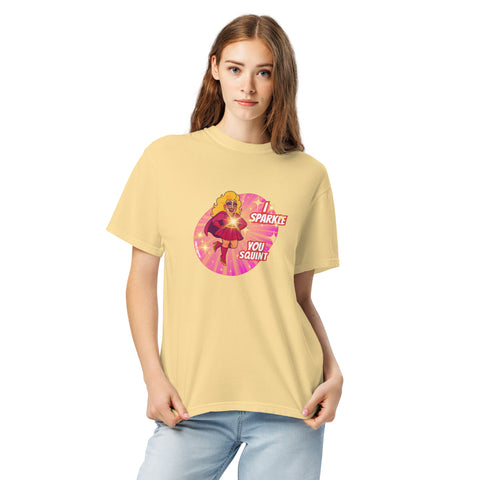Butter product with 'I Sparkle, You Squint Drag Queen Supreme Tee' design — Unhinged fashion.
