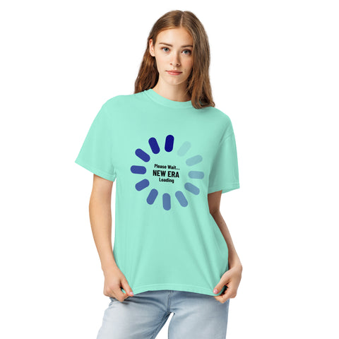 Chalky Mint unisex garment-dyed heavyweight t-shirt with 'New Era Loading Unisex Tee' design — Emotional support clothing for the ones still buffering.