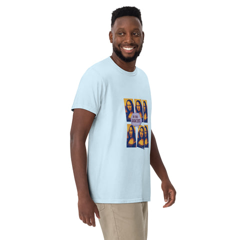 Chambray unisex garment-dyed heavyweight t-shirt with 'Im Fine-Adjacent Unisex Tee' design — Burnout clothing with comedic timing.